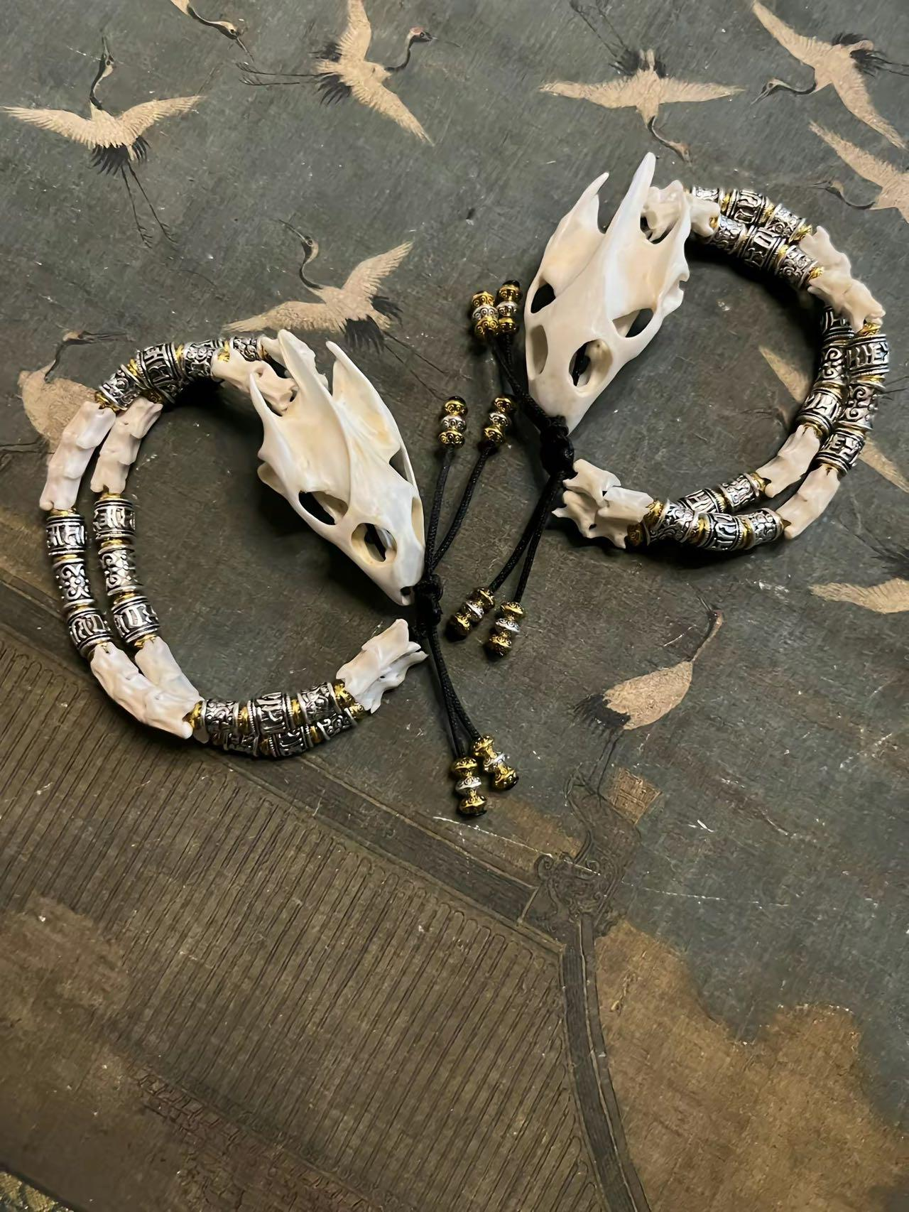 Bi Xi Snake Bone Spirit Head Bracelet Dragon Son Protection Taoist Spiritual 