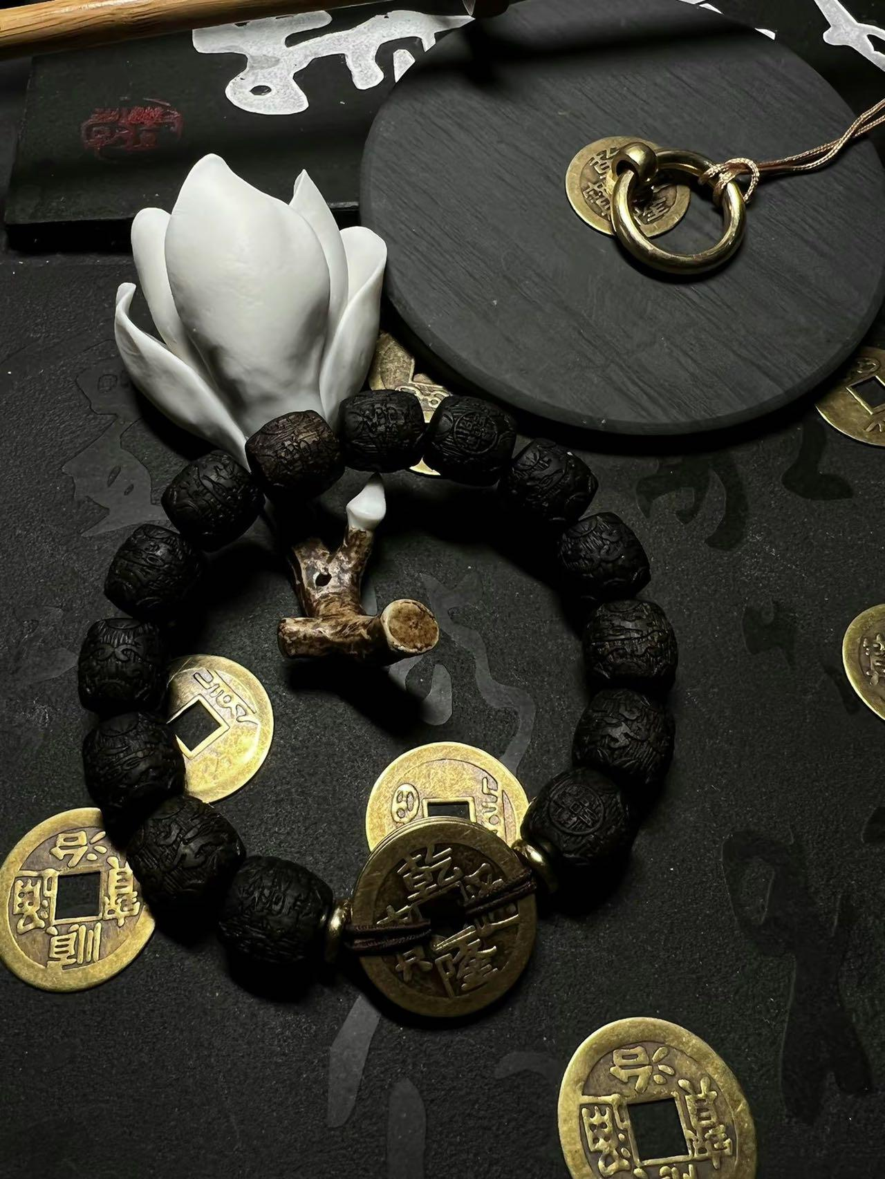 Black Donkey Hoof Prayer Beads Bracelet Taoist Spiritual Protection Grounding 