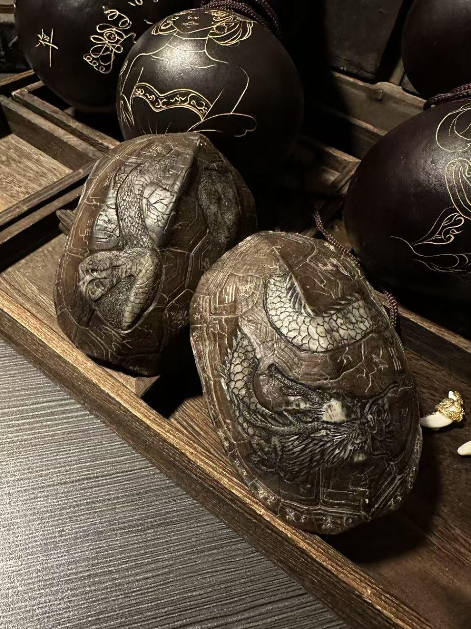 Carved Turtle Shell Protection Amulet - Taoist Evil Repelling Spiritual Artifact