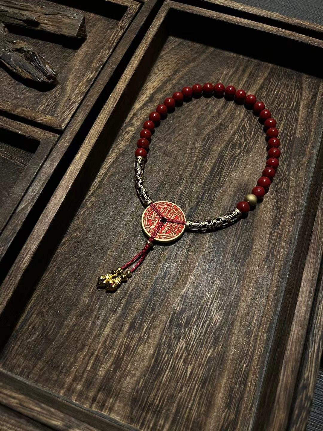 Cinnabar Blood Beads Bracelet Taoist Vital Energy Protection Spiritual Cleansing