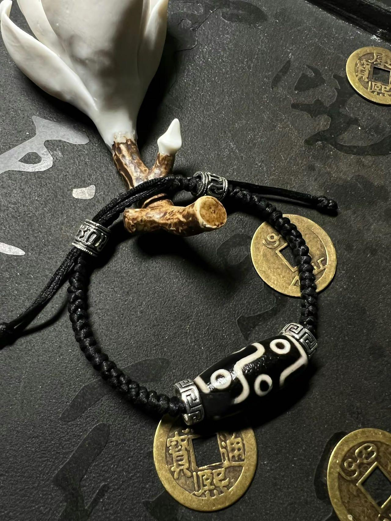 Dzi Bead Bracelet Tibetan Taoist Protection Fortune Energy Talisman Mystical