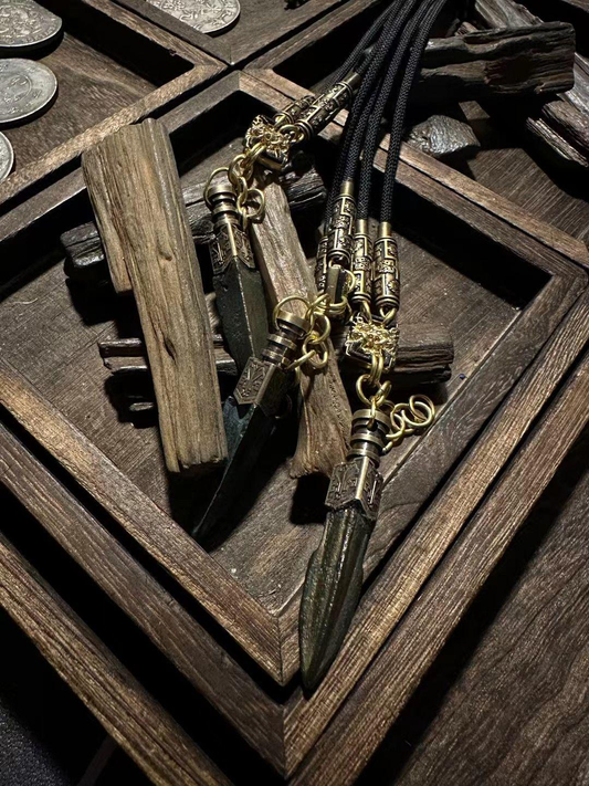 Fengshi Bronze Halberd Necklace Ancient Taoist Weapon Amulet Feng Shui Protection