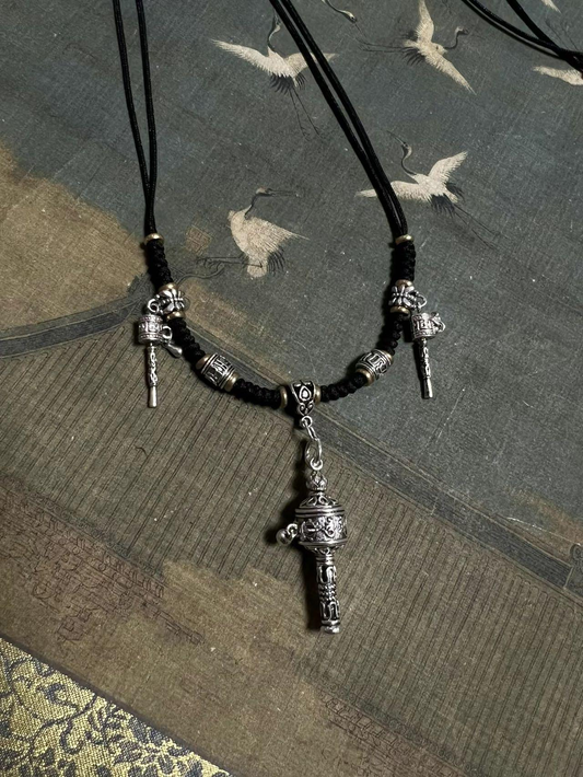 Gangshu Bronze Silver Hunting Necklace Taoist Spiritual Tool Feng Shui Protection