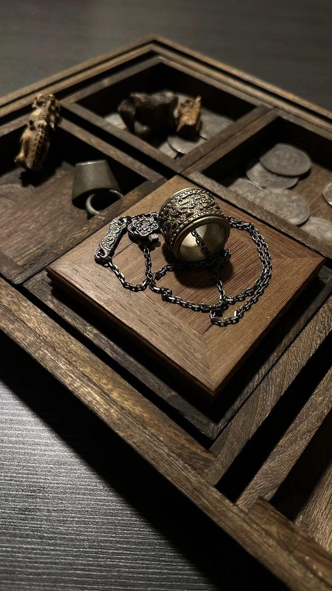 Shitan Qishu Dragon Ring Pendant Taoist Celestial Alignment Protection Necklace