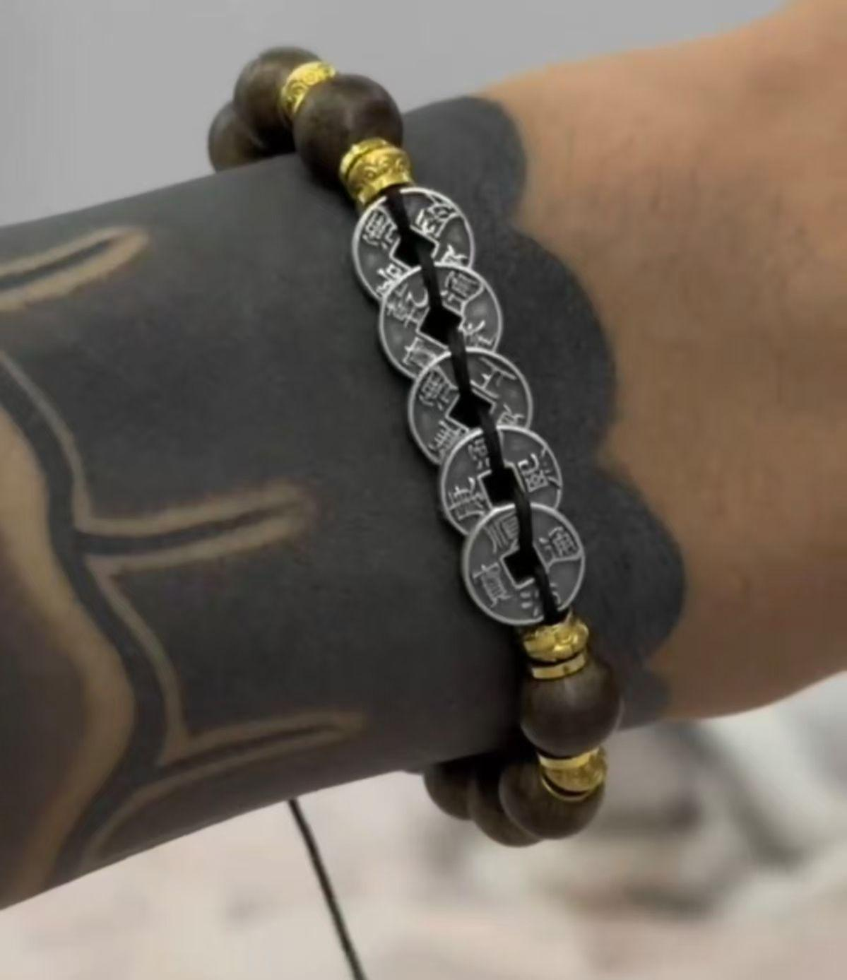 Silver Coin Qianqiuguan Bracelet Taoist Spiritual Prosperity Protection Jewelr 