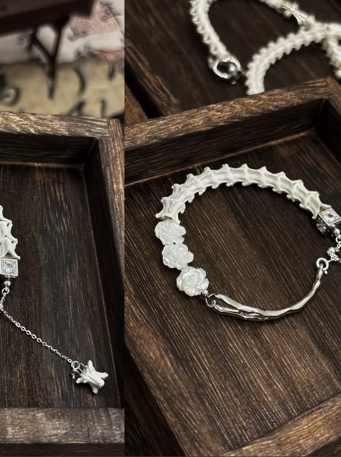 Snake Bone Hotan Jade Flower Bracelet Taoist Transformation Harmony Spiritual