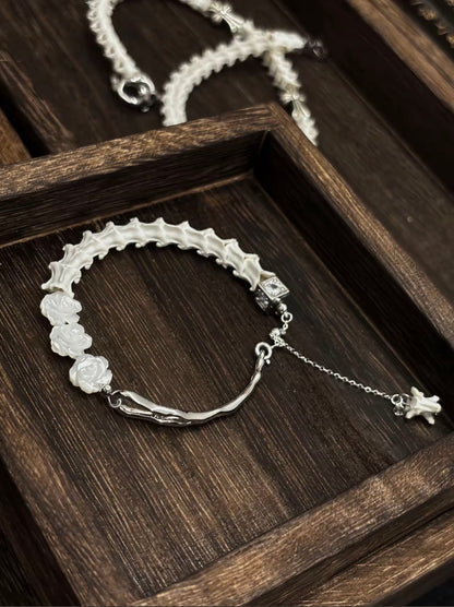 Snake Bone Hotan Jade Flower Bracelet Taoist Transformation Harmony Spiritual