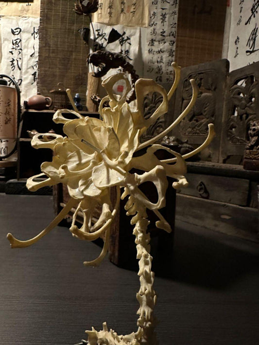 The remains of the spiritual beasts in the thousand-year-old temple were transformed and reshaped. The intangible cultural heritage engraver used the orbits of the moon and the star in "Yunji Qi Qian" to carve the bones into a lotus, and embedded the Big Dipper with meteorite iron as the core - the immortal aesthetics of death is actually a Taiyin spiritual energy converter that is born towards death.