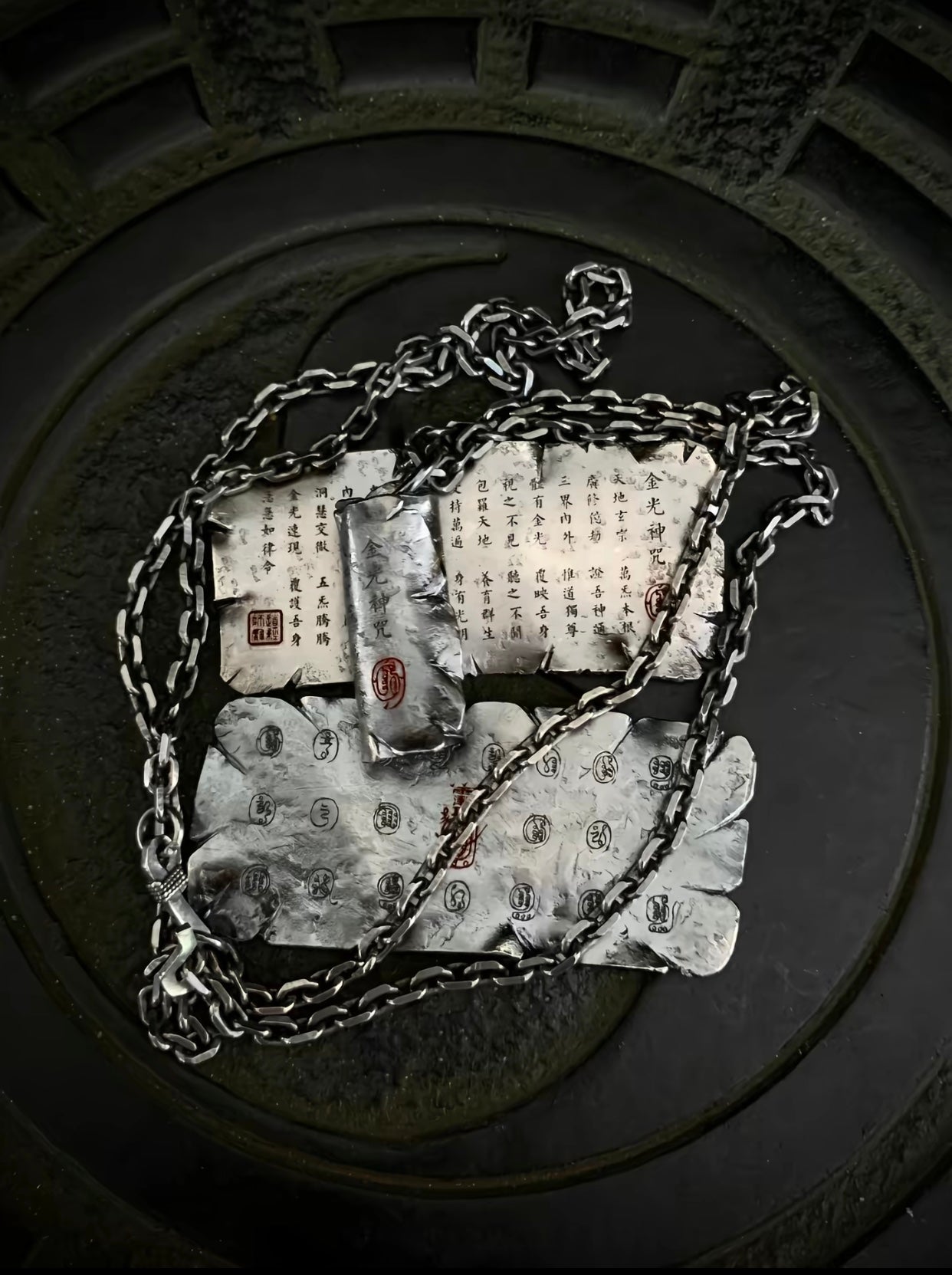 Taoist Scroll Necklace: Protection & Career Promotion Talisman Pendant