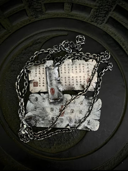 Taoist Scroll Necklace: Protection & Career Promotion Talisman Pendant